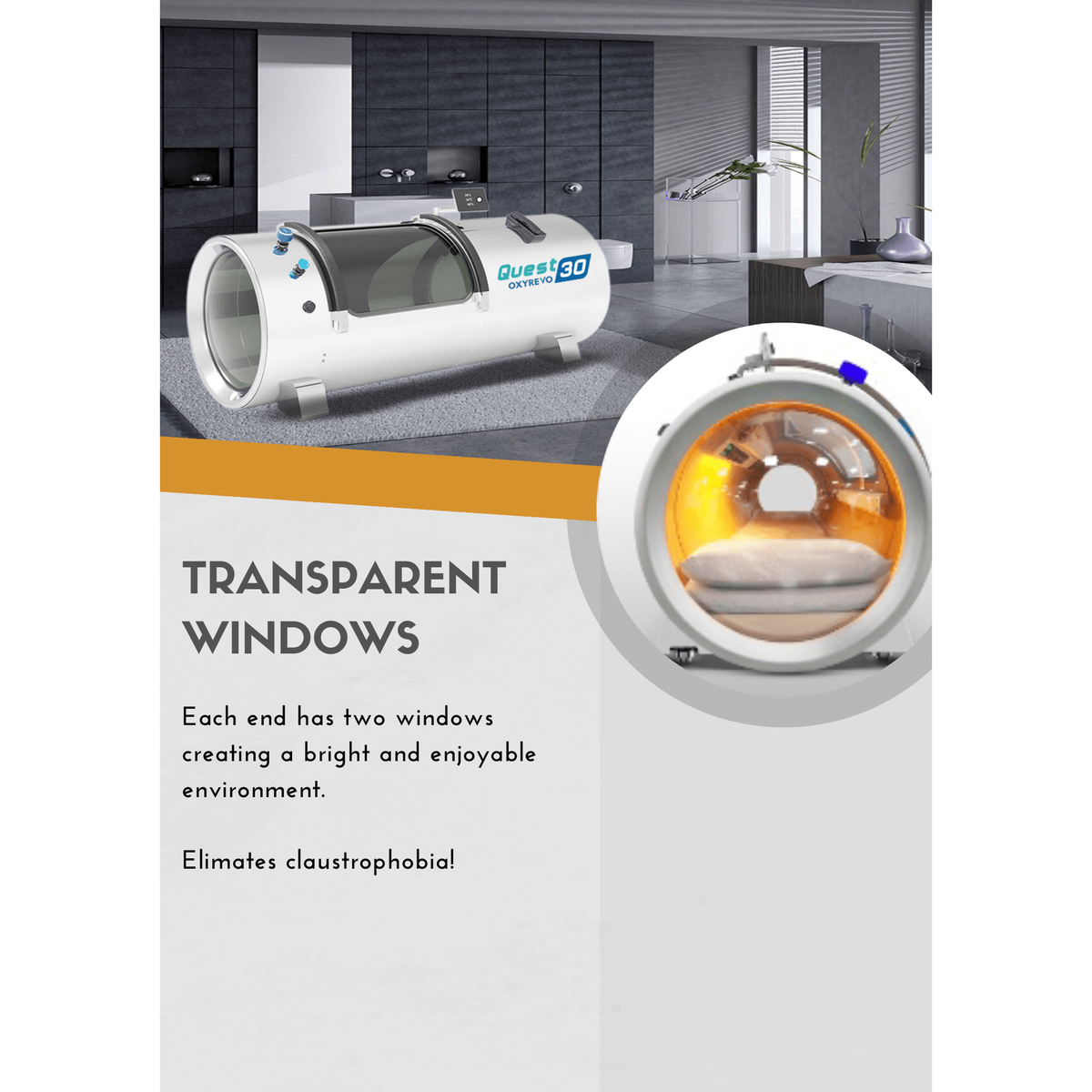 Oxyrevo Quest30 1.5 - 2.0 ATA Hard Hyperbaric Chamber, view 19, RecovAthlete