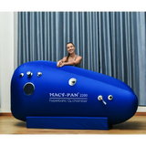 Macy-Pan ST2200 Hyperbaric Oxygen Therapy Chamber with a smiling user, designed for enhanced recovery.