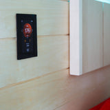 Harvia Fenix control panel showing sauna temperature inside a sauna room