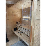 Reversible door and customizable layout of the SaunaLife G4 Outdoor Home Sauna Kit