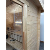 Reversible door and customizable layout of the SaunaLife G4 Outdoor Home Sauna Kit