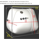 Diagram showing dimensions of Newtowne Tent Hyperbaric Chamber with labeled measurements for height and width.