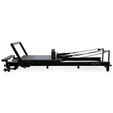 Align Pilates C8-Pro Noir reformer from the rope riser end on a white background