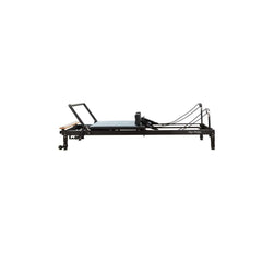 Black R8-Pro reformer, angled view of the carriage and shoulder rests