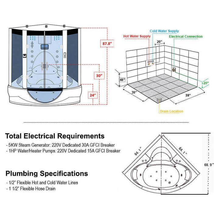 Maya Bath Platinum Superior Steam Shower, view 9, RecovAthlete