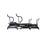 Side profile of Lagree Mega Pro reformer – adjustable rails and full-length frame – RecovAthlete