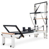 Align Pilates C8-S Pro white reformer with the Half Cadillac fitted, full side view