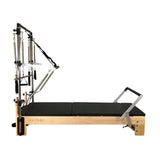 Align Pilates M8-Pro maple reformer with Half Cadillac fitted with the Half Cadillac frame, full side view (2)