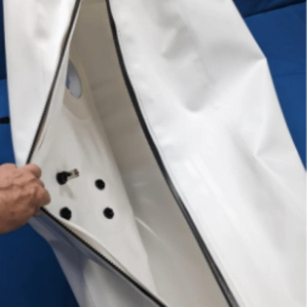 deflated newtowne hyperbarics long shoe sit down portable hyperbaric chamber zipper