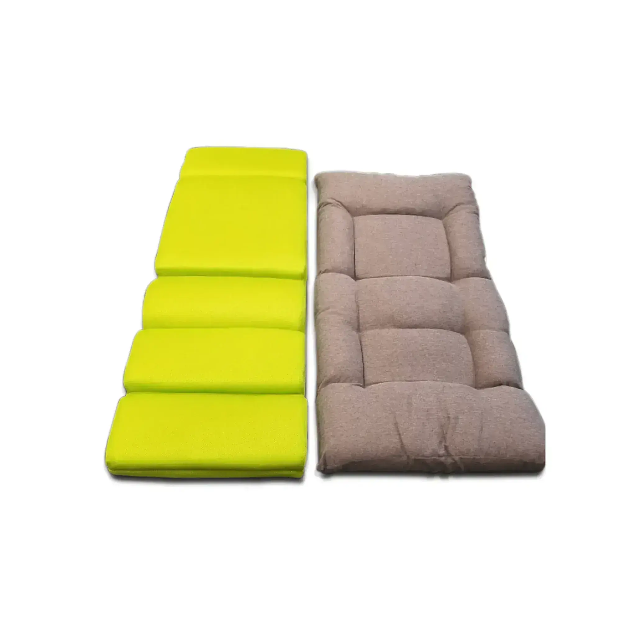 Yellow and beige cushions side by side, showcasing comfort and stylish design for relaxation.