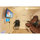 Interior of Macy-Pan Hyperbaric Oxygen Therapy Chamber HE5000 with seating and entertainment system.