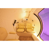 Interior view of Macy-Pan HE5000 Hyperbaric Oxygen Therapy Chamber for group therapy seating five people.