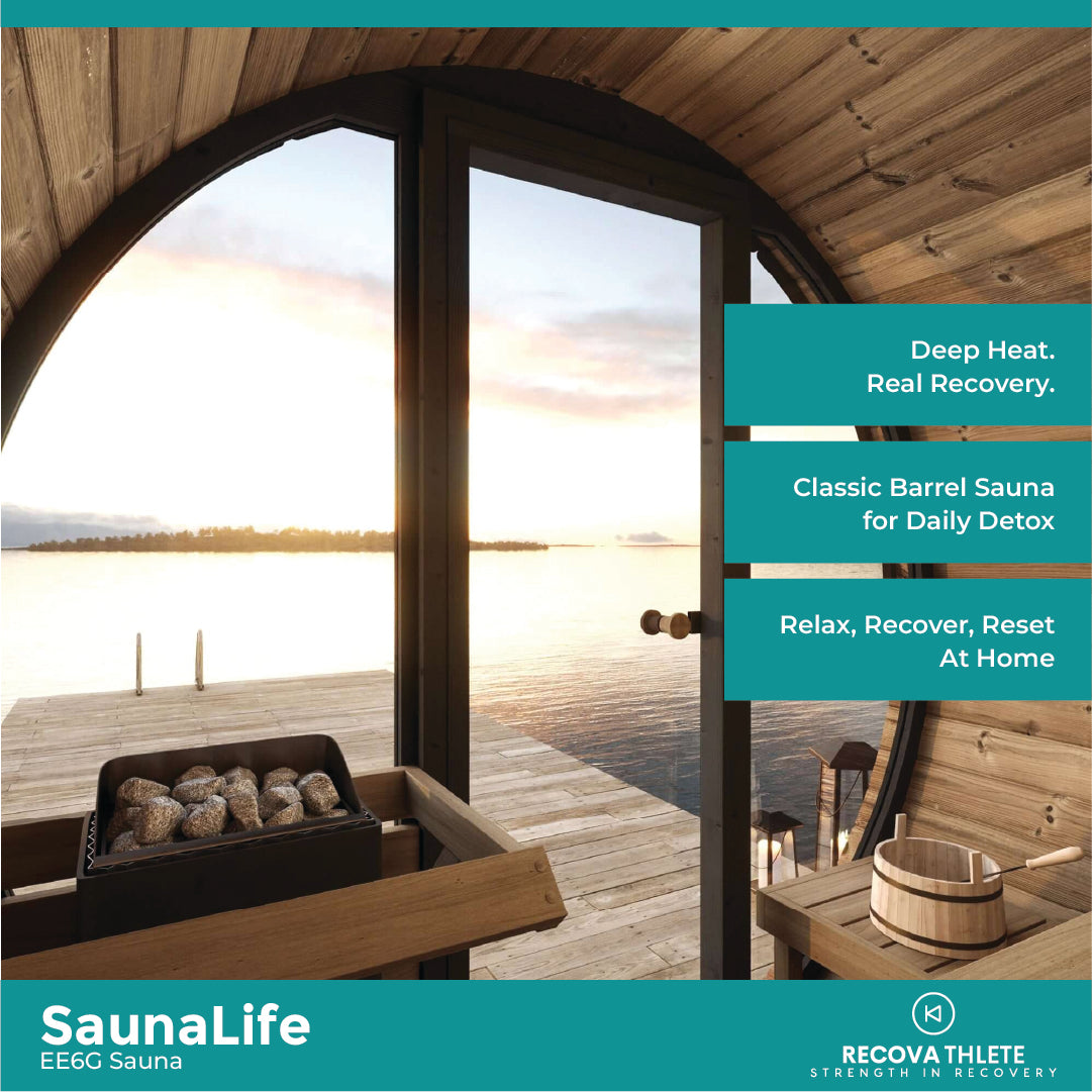 SaunaLife EE6G Sauna – 4-Person Outdoor Barrel Sauna | Ergo Elegance Series, view 4, RecovAthlete
