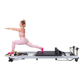 Top view of the align-pilates a8 pro reformer, focusing on the comfortable padding and spacious carriage.