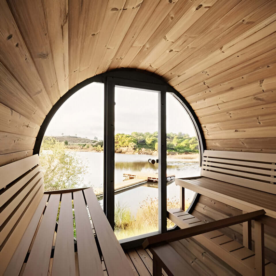 SaunaLife Model EE8G Ergo Elegance-Series | 4 Person Outdoor Sauna Barrel, view 2, RecovAthlete