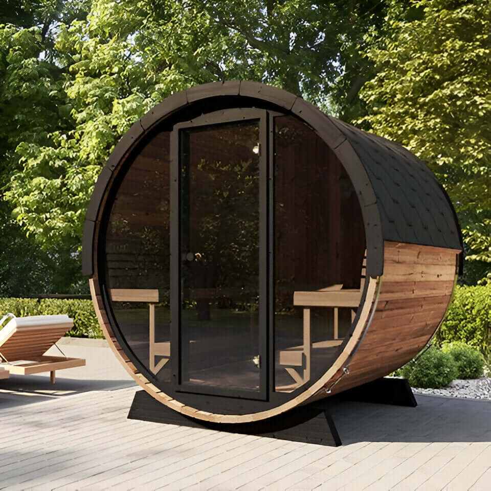 SaunaLife Model EE8G Ergo Elegance-Series | 4 Person Outdoor Sauna Barrel, view 3, RecovAthlete
