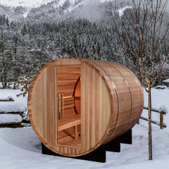 Golden Designs "Zurich" 4 Person Barrel with Bronze Privacy View - Traditional Steam Sauna - Pacific Cedar