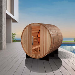 Golden Designs "Zurich" 4 Person Barrel with Bronze Privacy View - Traditional Steam Sauna - Pacific Cedar