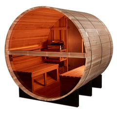 Golden Designs "Zurich" 4 Person Barrel with Bronze Privacy View - Traditional Steam Sauna - Pacific Cedar