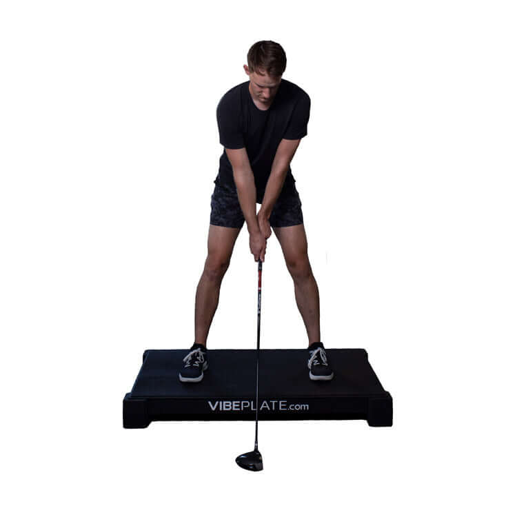 Male model doing golfworkout on VibePlate 3048 Whole Body Vibration Machines