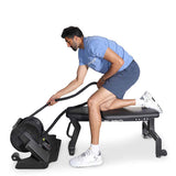 man sitting on chair and doing workout on RopeFlex RX2000 Mini Rope Trainer