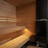 Detailed image of the SaunaLife G6 sauna’s wooden panels and integrated glass windows