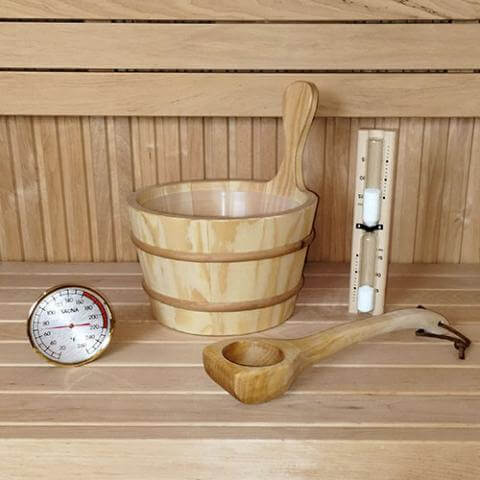 SaunaLife Spa Set 1 Bucket, Ladle, Timer and Thermometer - Sauna Accessory Package, RecovAthlete