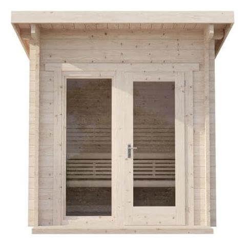 Full glass front and side windows of the SaunaLife Garden-Series Model G4