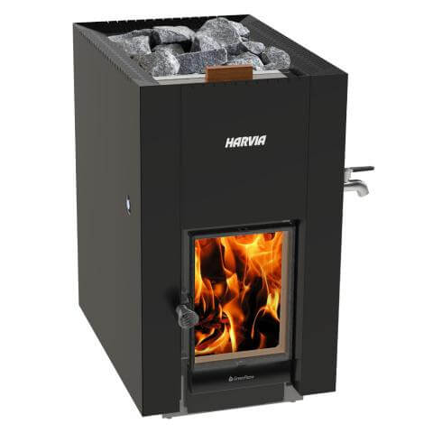 Harvia Linear 22 GreenFlame ES 15.7kW Wood Burning Sauna Stove with Water Tank | WKLI22GESM, RecovAthlete