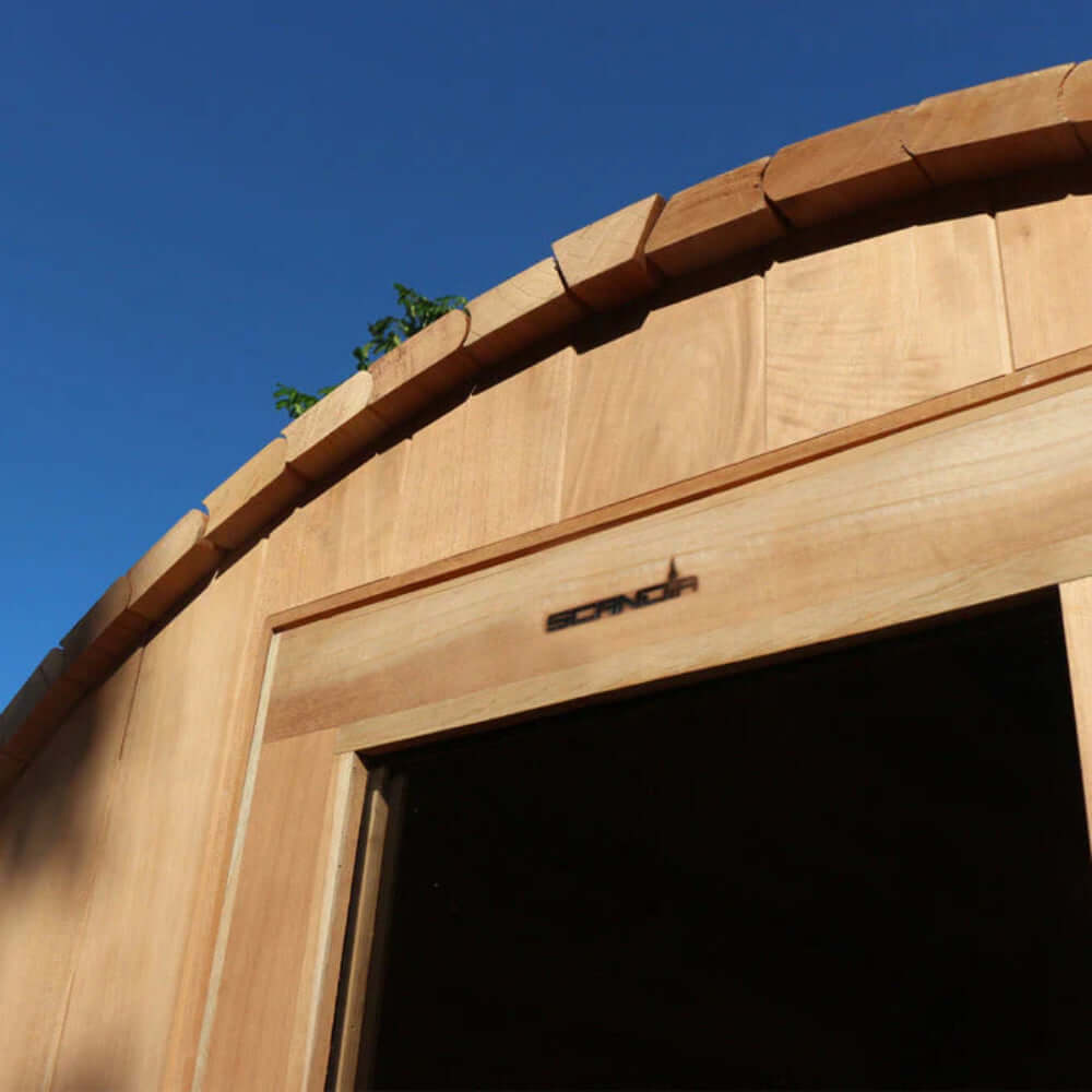 Scandia Electric Barrel Sauna with Canopy 8 Person Sauna, view 3, RecovAthlete