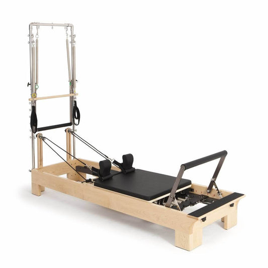 Elina Pilates Wood Reformer with Tower — classic rock maple reformer with stainless steel tower