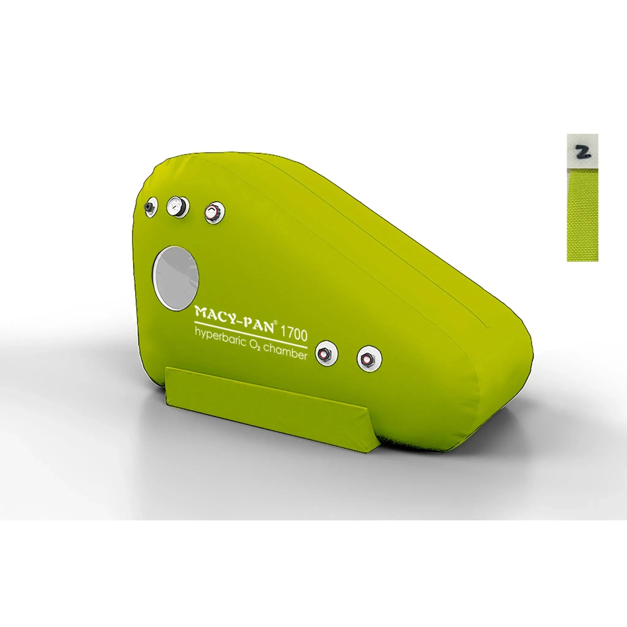 Macy-Pan ST1700 hyperbaric oxygen therapy chamber in vibrant green, designed for home healing and wellness.