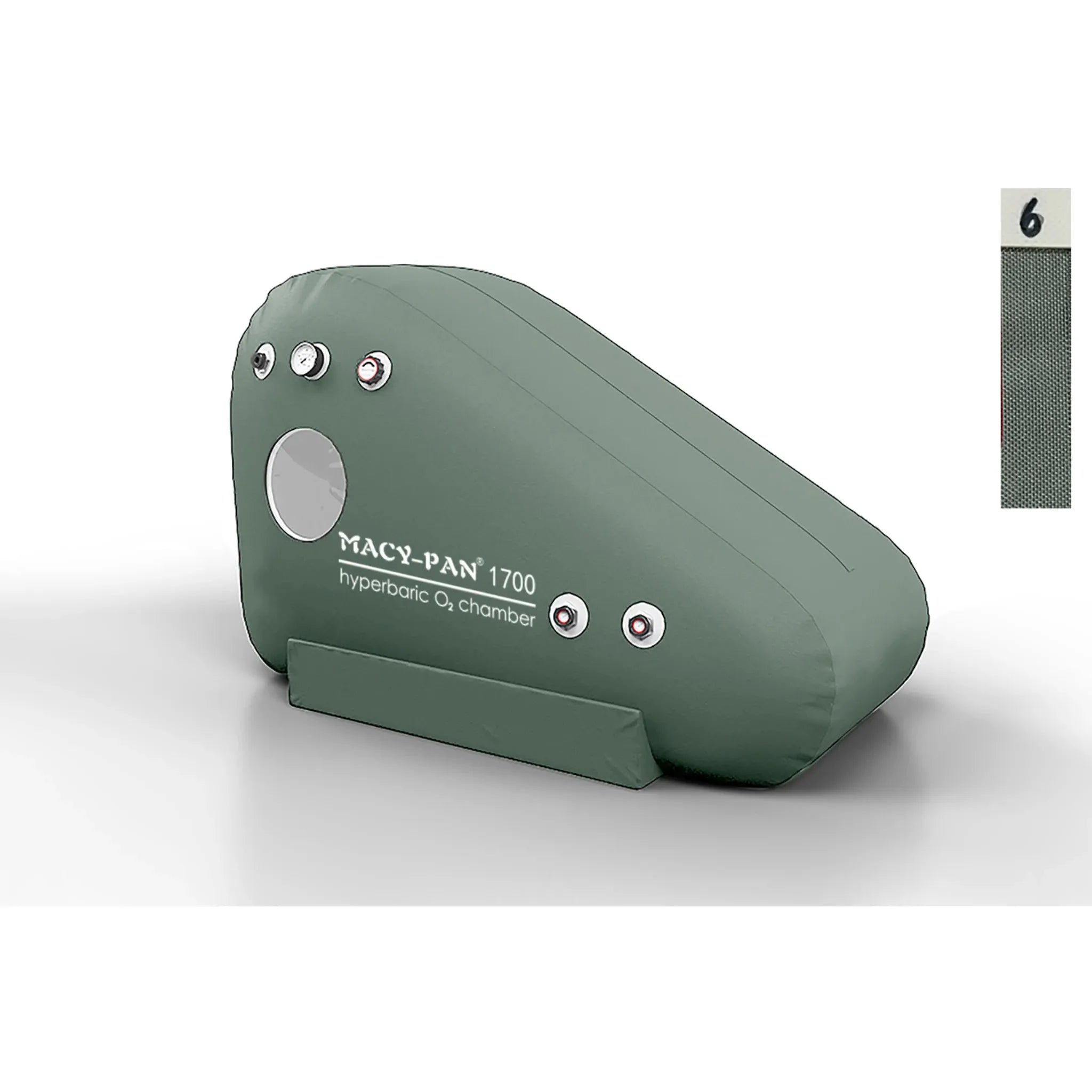 Macy-Pan ST1700 sitting-type hyperbaric oxygen therapy chamber in green, compact design for health and healing at home.