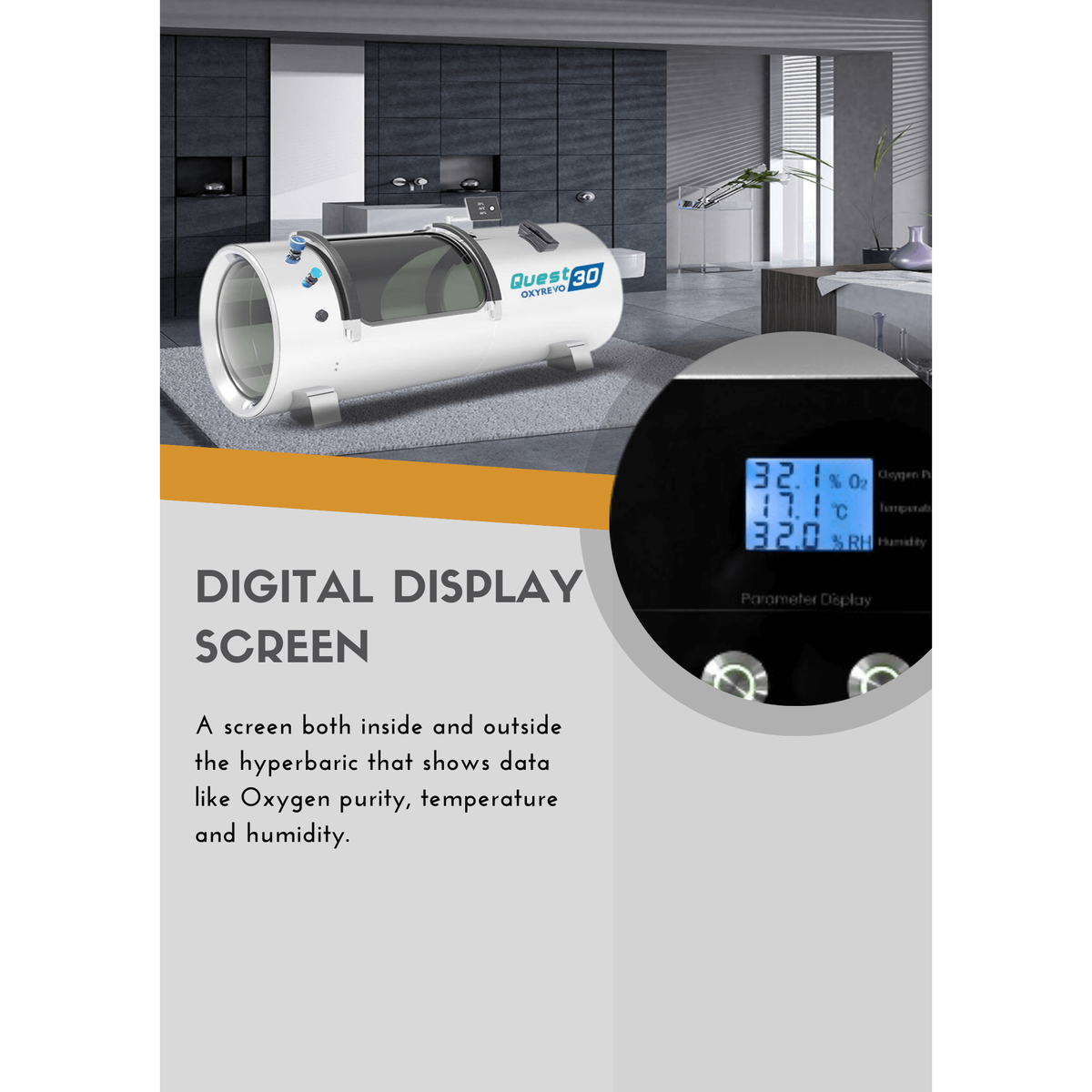 Oxyrevo Quest30 1.5 - 2.0 ATA Hard Hyperbaric Chamber, view 20, RecovAthlete