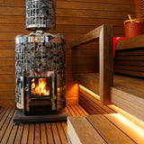 Harvia Cilindro wood burning sauna stove with bench seating