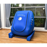 Macy-Pan MC4000 hyperbaric chamber in blue, designed for wheelchair accessibility and oxygen therapy.