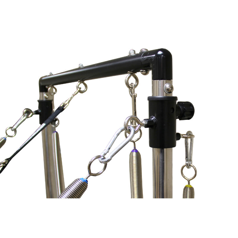 Detail of the C8-S Pro Half Cadillac upper frame with spring holders and carabiners