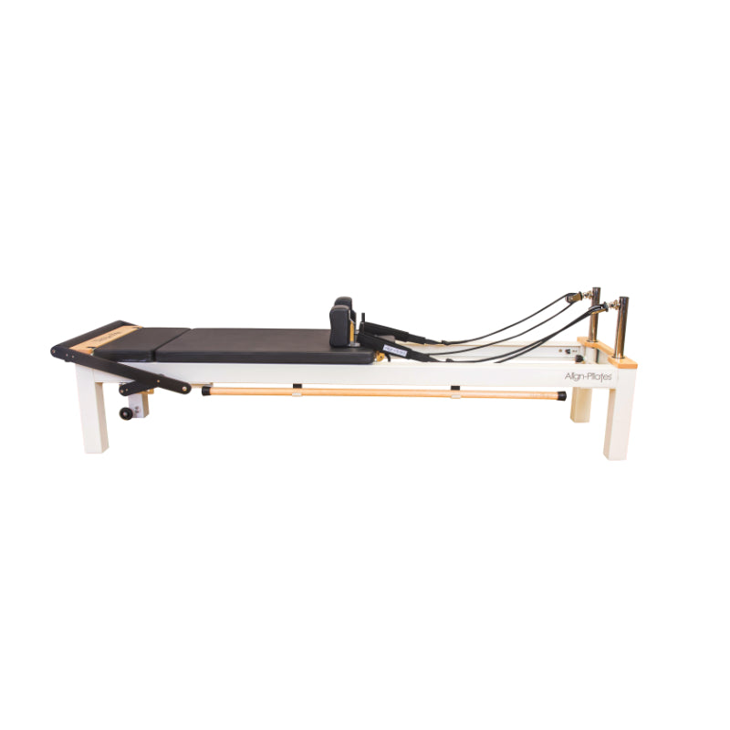 Align Pilates C8-S Pro white reformer without the Half Cadillac fitted, side view