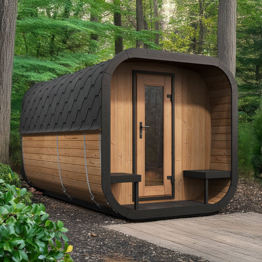 SaunaLife Model CL12GCP 8 Person Cube Series Luxury Outdoor Sauna Kit with Changeroom, RecovAthlete