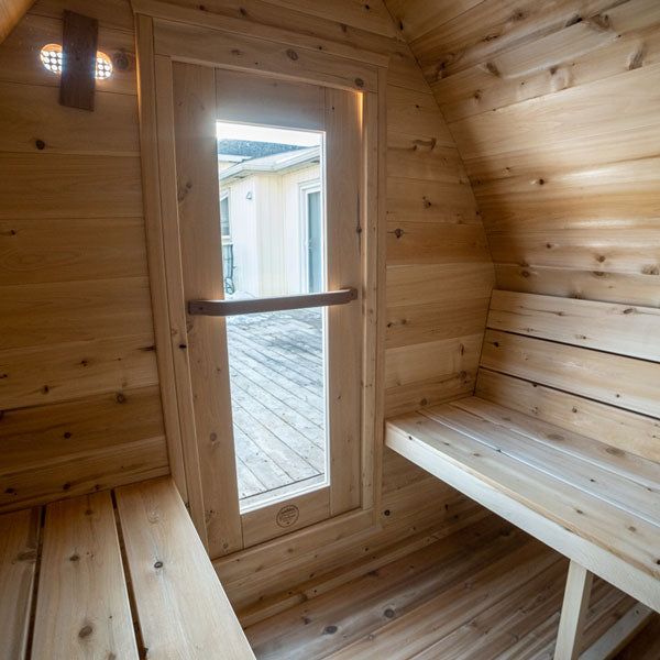 mini pod sauna wooden frame door
