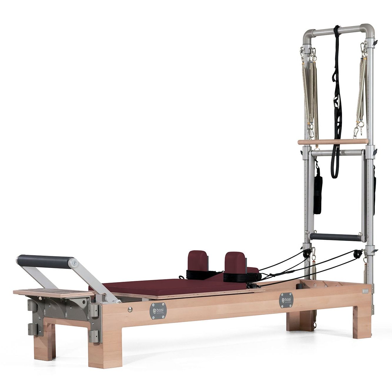 BASI Systems Compact Pilates Reformer Machine with Tower color burgundy#color_burgundy