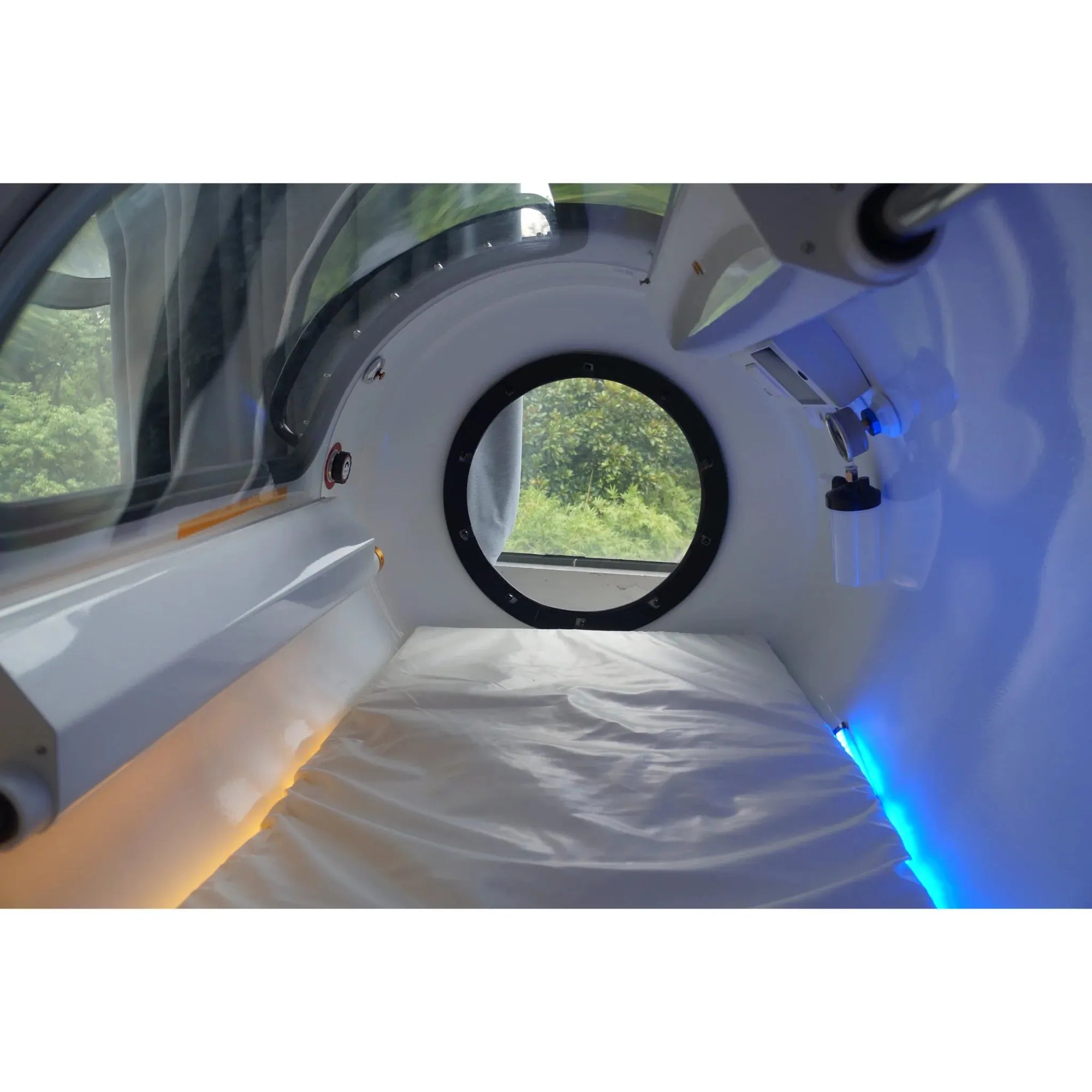 Interior view of Macy-Pan HP2202-90 Diamond Hyperbaric Oxygen Therapy Chamber with soothing lights.
