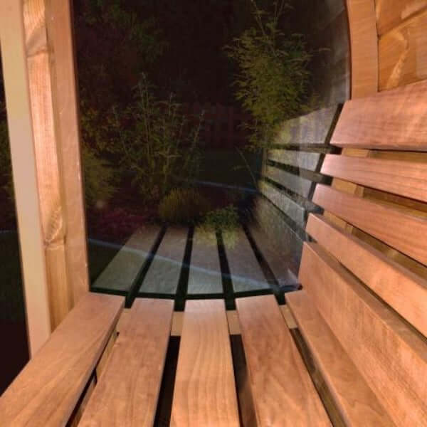 SaunaLife Model E7G 4 Peron Outdoor Barrel Sauna |Ergo-Series | Glass Front, view 3, RecovAthlete