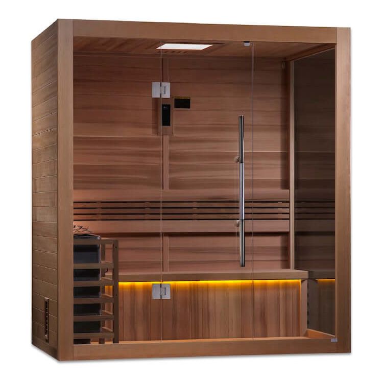 Golden Designs "Forssa Edition" 3 Person Indoor Traditional Steam Sauna - Canadian Red Cedar Interior