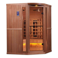 Golden Designs 3-Person Corner Full Spectrum PureTech™ Near Zero EMF FAR Infrared Sauna with Himalayan Salt Bar (Canadian Hemlock)