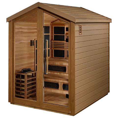 Golden Designs Kaskinen 6-Person Hybrid Full Spectrum Infrared & Harvia Traditional Electric Heater Sauna Kit | GDI-8526-01