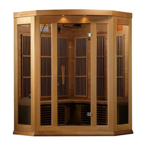 Maxxus 3-Person Corner Low EMF FAR Infrared Sauna (Canadian Red Cedar)