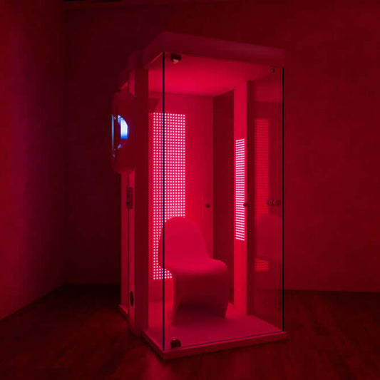 HaloRED Booth Interior with Red Light Panels

