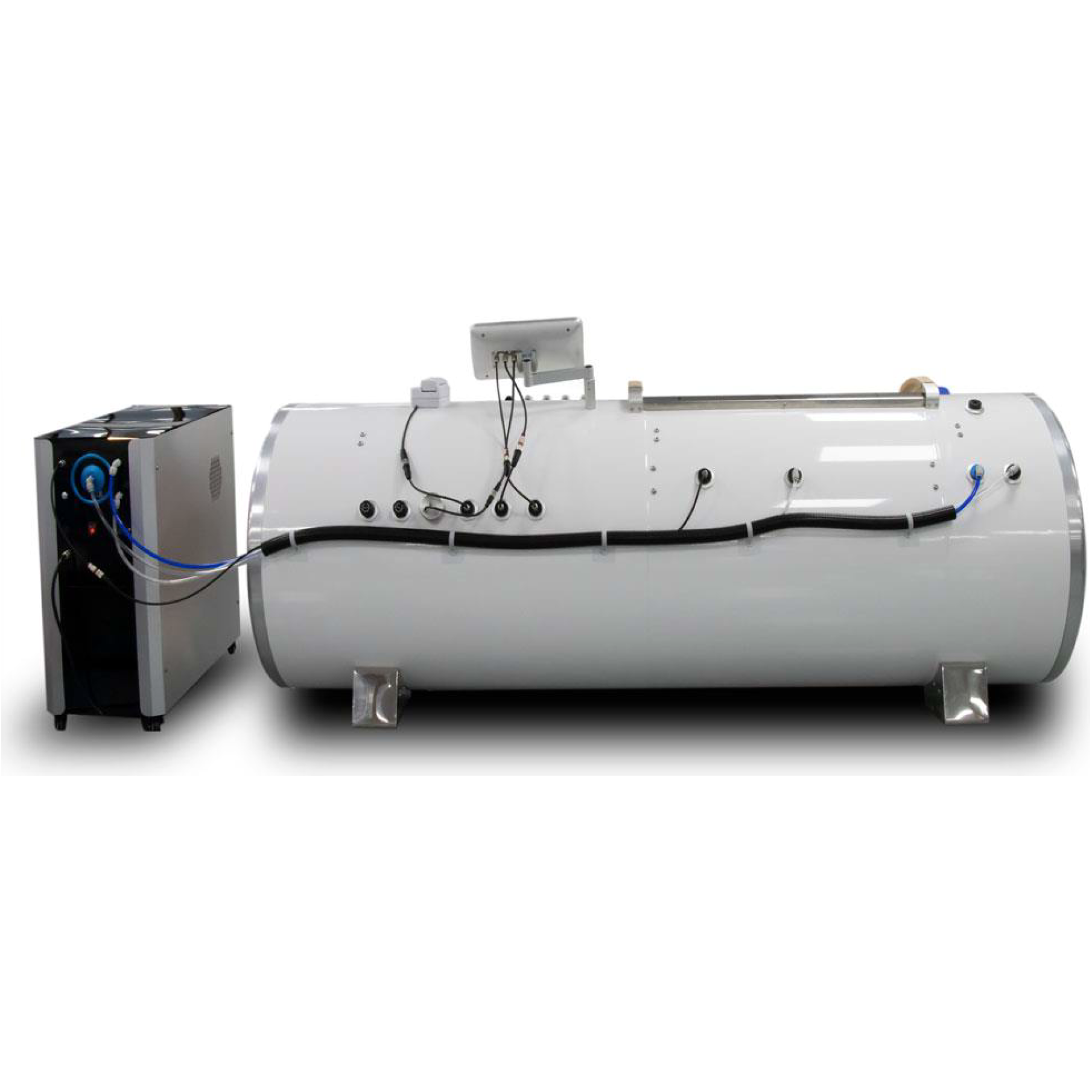 Back view of OxyRevo Quest 30 1.5 ATA Hyperbaric Chamber with Operating Unit.