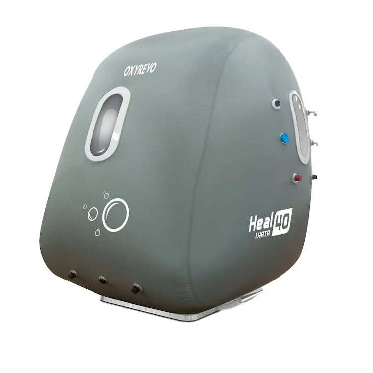 OxyRevo Heal40 1.4 ATA Wheelchair Hyperbaric Chamber side view at angle